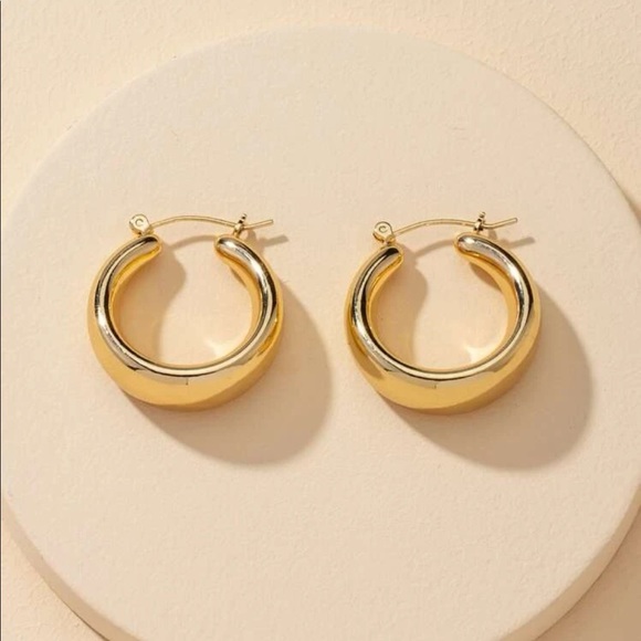 Thick Bold Gold Hoop Earrings - Picture 2 of 7